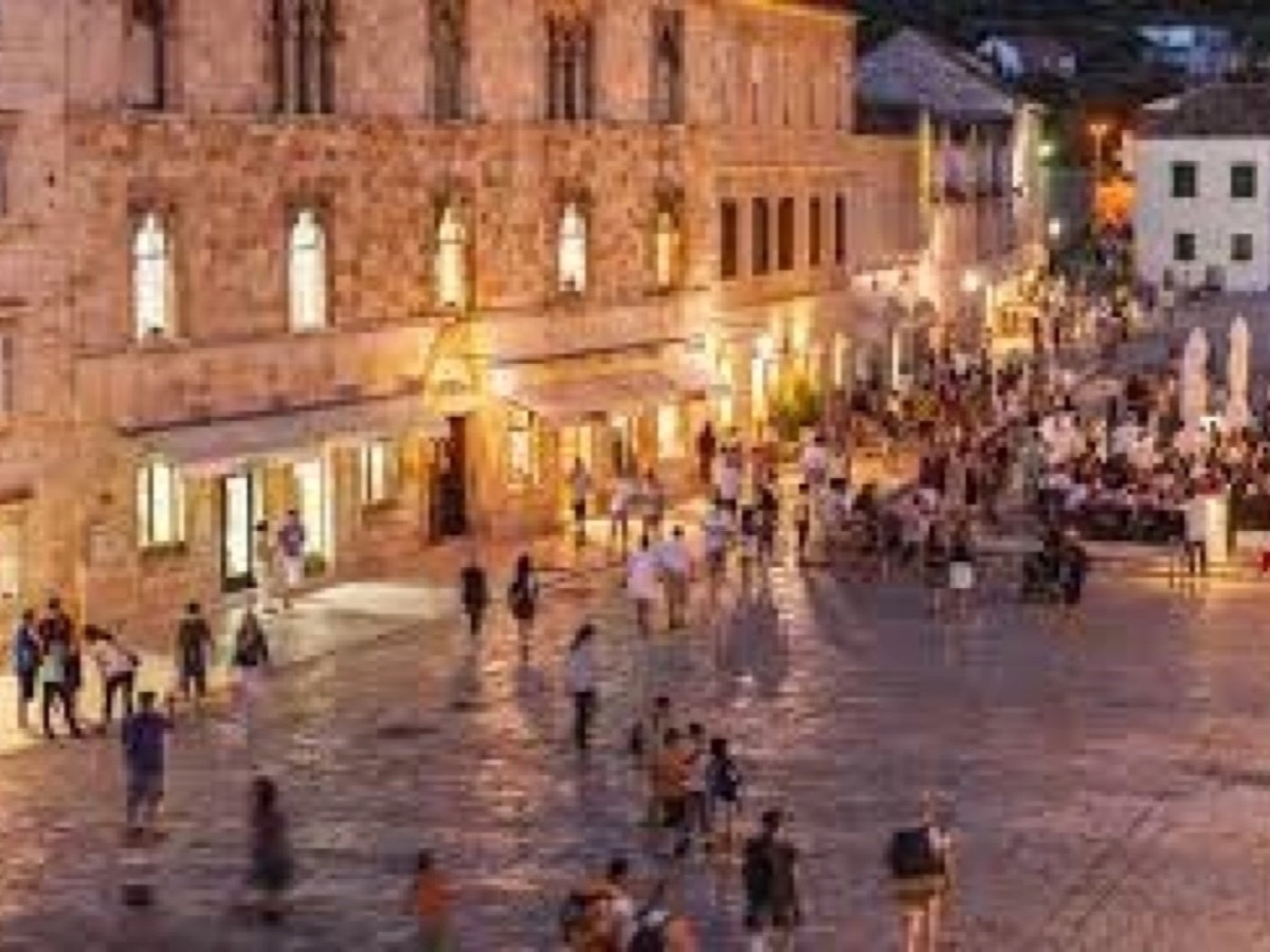 Hvar Town main square at golden hour