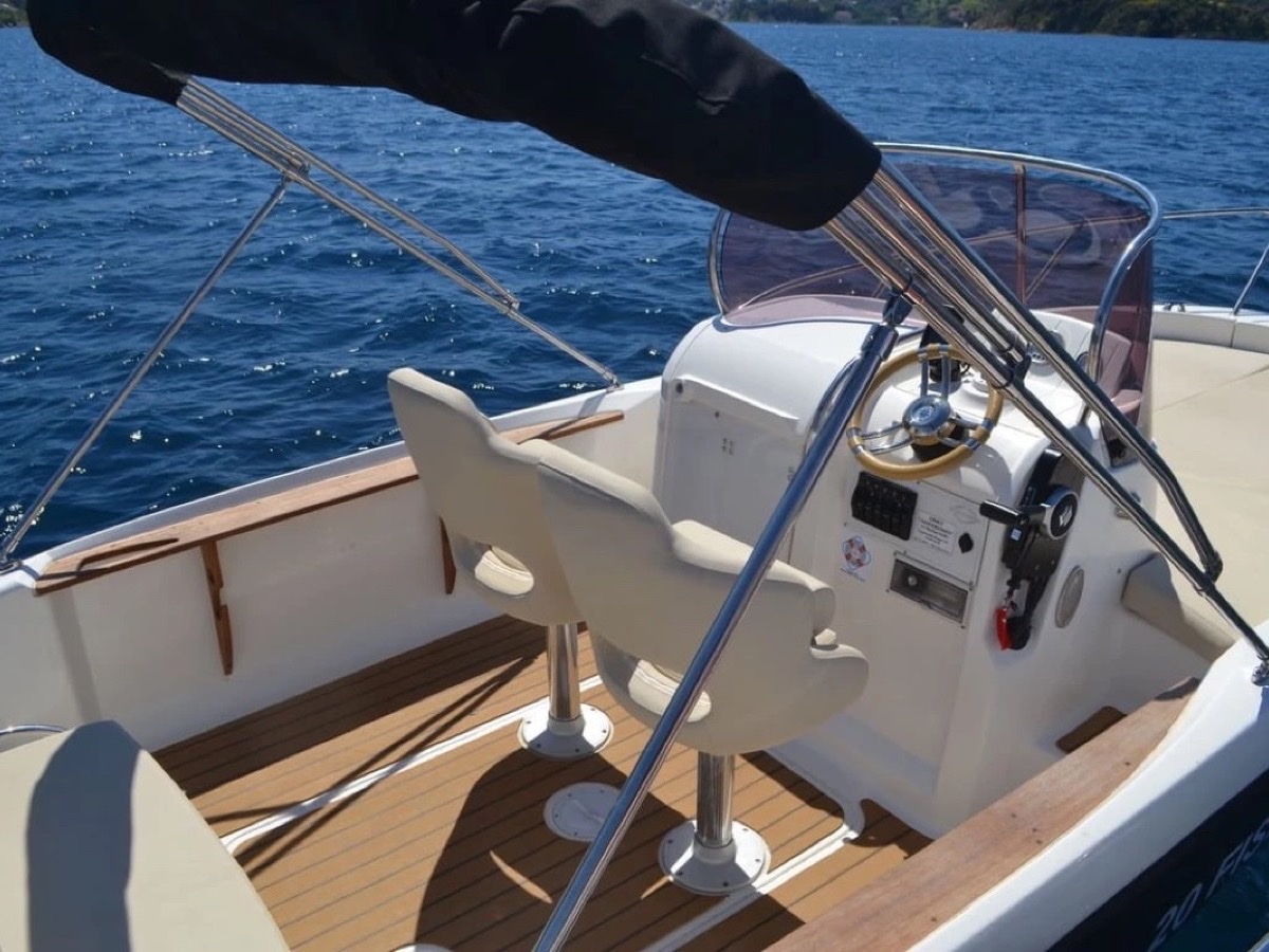 Fisher 20 Sun-Deck self-drive boat with rod-mount points at Marina Frapa